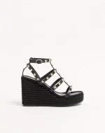 Valentino Rockstud Ankle Strap Wedge Sandal In Calfskin Leather 95 Mm